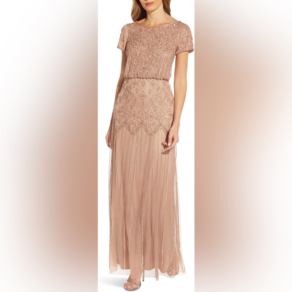 Adrianna Papell Blush-Beaded Mesh Evening dress size 10
